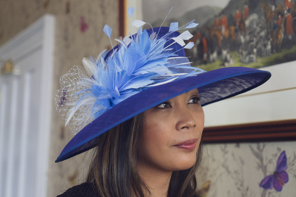 royal blue and perwinkle wedding hat