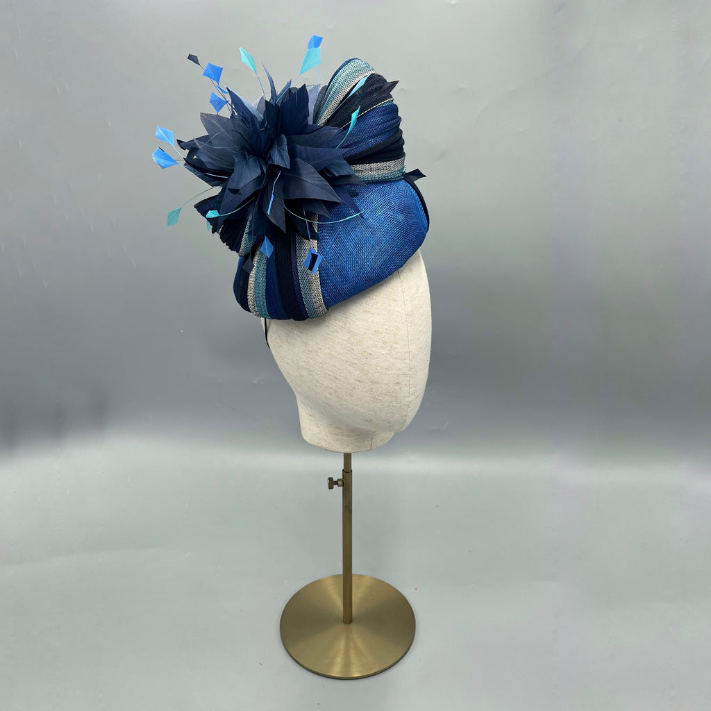 Royal blue & navy statement hat, pillbox, percher 