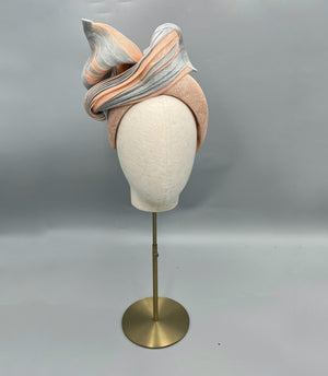 Peach ice blue fascinator millinery