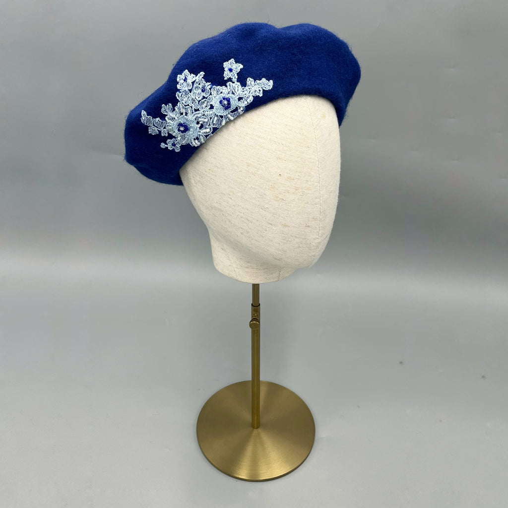 Royal blue embroidered French beret 
