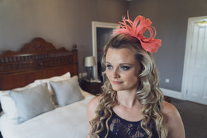 Coral wedding fascinator