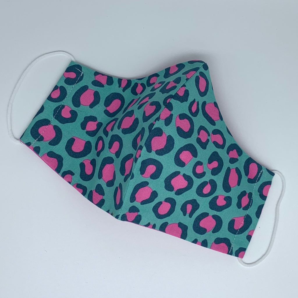 teal pink leopard print face mask