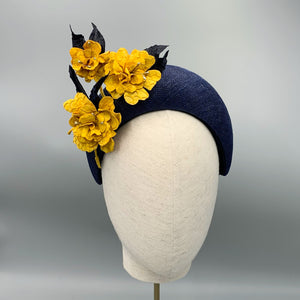 navy yellow halo fascinator